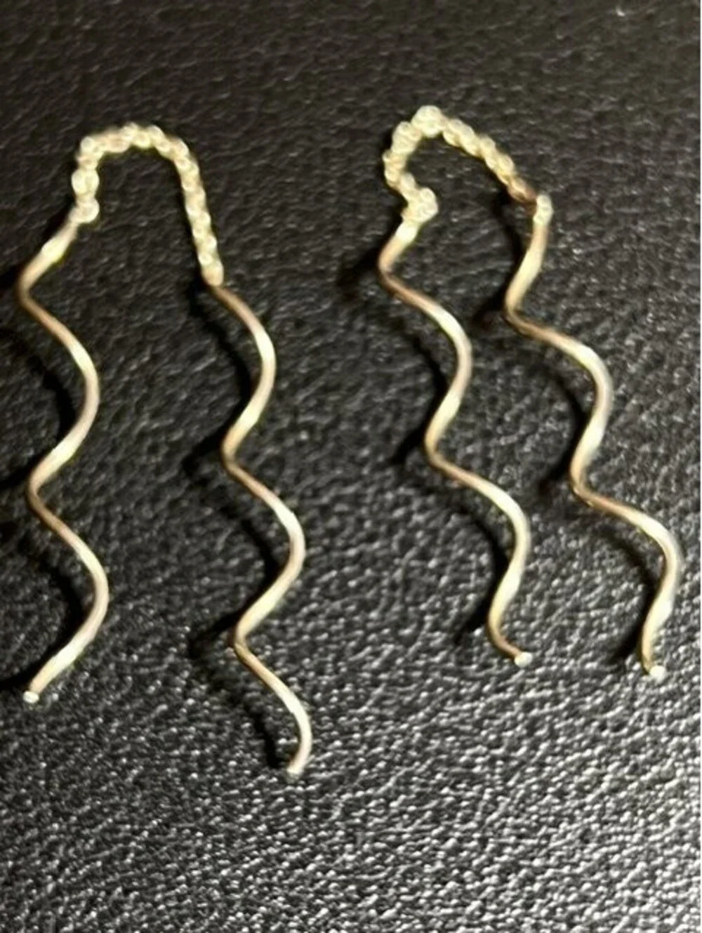 B6640 Sterling Silver Threader Dangle Earrings Wavy Squiggle Beaded Chain 1.5in